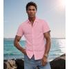 imageUOUA Mens Casual Button Down Shirts Short Sleeve Summer Textured Tops for Beach VacationPink