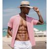 imageUOUA Mens Casual Button Down Shirts Short Sleeve Summer Textured Tops for Beach VacationPink