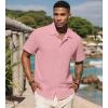 imageUOUA Mens Casual Button Down Shirts Short Sleeve Summer Textured Tops for Beach VacationPink
