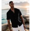 imageUOUA Mens Summer Button Down Shirts Short Sleeve Textured Beach Shirt Casual Hawaiian Vacation TopsBlack