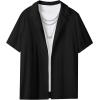 imageUOUA Mens Summer Button Down Shirts Short Sleeve Textured Beach Shirt Casual Hawaiian Vacation TopsBlack