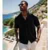 imageUOUA Mens Summer Button Down Shirts Short Sleeve Textured Beach Shirt Casual Hawaiian Vacation TopsBlack