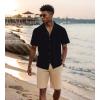 imageUOUA Mens Summer Button Down Shirts Short Sleeve Textured Beach Shirt Casual Hawaiian Vacation TopsBlack