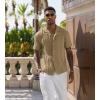 imageUOUA Mens Summer Button Down Shirts Short Sleeve Textured Beach Shirt Casual Hawaiian Vacation TopsKhaki