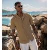 imageUOUA Mens Summer Button Down Shirts Short Sleeve Textured Beach Shirt Casual Hawaiian Vacation TopsKhaki