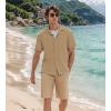 imageUOUA Mens Summer Button Down Shirts Short Sleeve Textured Beach Shirt Casual Hawaiian Vacation TopsKhaki