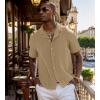 imageUOUA Mens Summer Button Down Shirts Short Sleeve Textured Beach Shirt Casual Hawaiian Vacation TopsKhaki