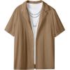 imageUOUA Mens Summer Button Down Shirts Short Sleeve Textured Beach Shirt Casual Hawaiian Vacation TopsKhaki