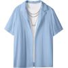 imageUOUA Mens Summer Button Down Shirts Short Sleeve Textured Beach Shirt Casual Hawaiian Vacation TopsLight Blue