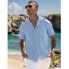 imageUOUA Mens Summer Button Down Shirts Short Sleeve Textured Beach Shirt Casual Hawaiian Vacation TopsLight Blue
