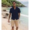imageUOUA Mens Summer Button Down Shirts Short Sleeve Textured Beach Shirt Casual Hawaiian Vacation TopsNavy Blue