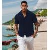 imageUOUA Mens Summer Button Down Shirts Short Sleeve Textured Beach Shirt Casual Hawaiian Vacation TopsNavy Blue