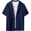 imageUOUA Mens Summer Button Down Shirts Short Sleeve Textured Beach Shirt Casual Hawaiian Vacation TopsNavy Blue