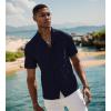 imageUOUA Mens Summer Button Down Shirts Short Sleeve Textured Beach Shirt Casual Hawaiian Vacation TopsNavy Blue