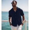 imageUOUA Mens Summer Button Down Shirts Short Sleeve Textured Beach Shirt Casual Hawaiian Vacation TopsNavy Blue