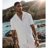 imageUOUA Mens Summer Button Down Shirts Short Sleeve Textured Beach Shirt Casual Hawaiian Vacation TopsWhite