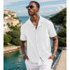imageUOUA Mens Summer Button Down Shirts Short Sleeve Textured Beach Shirt Casual Hawaiian Vacation TopsWhite