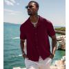 imageUOUA Mens Summer Button Down Shirts Short Sleeve Textured Beach Shirt Casual Hawaiian Vacation TopsWine Red