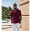 imageUOUA Mens Summer Button Down Shirts Short Sleeve Textured Beach Shirt Casual Hawaiian Vacation TopsWine Red