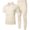 imageUOUA Mens Sweat Suits Set Tracksuit 2 Piece Outfits Short Sleeve Casual Sweatshirt ampamp Loose Jogging PantsBeige