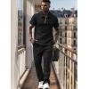 imageUOUA Mens Sweat Suits Set Tracksuit 2 Piece Outfits Short Sleeve Casual Sweatshirt ampamp Loose Jogging PantsBlack