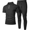 imageUOUA Mens Sweat Suits Set Tracksuit 2 Piece Outfits Short Sleeve Casual Sweatshirt ampamp Loose Jogging PantsBlack