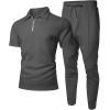 imageUOUA Mens Sweat Suits Set Tracksuit 2 Piece Outfits Short Sleeve Casual Sweatshirt ampamp Loose Jogging PantsDark Grey