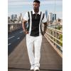 imageUOUA Mens Sweat Suits Set Tracksuit 2 Piece Outfits Short Sleeve Casual Sweatshirt ampamp Loose Jogging PantsGreystripe White