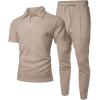 imageUOUA Mens Sweat Suits Set Tracksuit 2 Piece Outfits Short Sleeve Casual Sweatshirt ampamp Loose Jogging PantsKhaki
