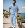 imageUOUA Mens Sweat Suits Set Tracksuit 2 Piece Outfits Short Sleeve Casual Sweatshirt ampamp Loose Jogging PantsLight Blue