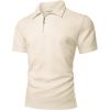 imageUOUA Mens Zipper Polo Shirts Short Sleeve Sweatshirts Soild Color Tops Striped Texture Casual Golf TBeige
