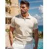 imageUOUA Mens Zipper Polo Shirts Short Sleeve Sweatshirts Soild Color Tops Striped Texture Casual Golf TBeige