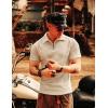 imageUOUA Mens Zipper Polo Shirts Short Sleeve Sweatshirts Soild Color Tops Striped Texture Casual Golf TBeige