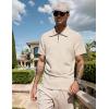 imageUOUA Mens Zipper Polo Shirts Short Sleeve Sweatshirts Soild Color Tops Striped Texture Casual Golf TBeige