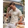imageUOUA Mens Zipper Polo Shirts Short Sleeve Sweatshirts Soild Color Tops Striped Texture Casual Golf TBeige