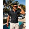 imageUOUA Mens Zipper Polo Shirts Short Sleeve Sweatshirts Soild Color Tops Striped Texture Casual Golf TBlack