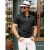 imageUOUA Mens Zipper Polo Shirts Short Sleeve Sweatshirts Soild Color Tops Striped Texture Casual Golf TBlack