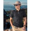 imageUOUA Mens Zipper Polo Shirts Short Sleeve Sweatshirts Soild Color Tops Striped Texture Casual Golf TBlack