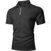 imageUOUA Mens Zipper Polo Shirts Short Sleeve Sweatshirts Soild Color Tops Striped Texture Casual Golf TBlack