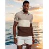 imageUOUA Mens Zipper Polo Shirts Short Sleeve Sweatshirts Soild Color Tops Striped Texture Casual Golf TBlock Khaki