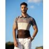 imageUOUA Mens Zipper Polo Shirts Short Sleeve Sweatshirts Soild Color Tops Striped Texture Casual Golf TBlock Khaki