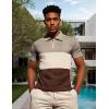 imageUOUA Mens Zipper Polo Shirts Short Sleeve Sweatshirts Soild Color Tops Striped Texture Casual Golf TBlock Khaki