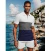imageUOUA Mens Zipper Polo Shirts Short Sleeve Sweatshirts Soild Color Tops Striped Texture Casual Golf TBlock White