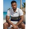 imageUOUA Mens Zipper Polo Shirts Short Sleeve Sweatshirts Soild Color Tops Striped Texture Casual Golf TBlock White