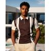 imageUOUA Mens Zipper Polo Shirts Short Sleeve Sweatshirts Soild Color Tops Striped Texture Casual Golf TBrownstripebeige