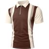 imageUOUA Mens Zipper Polo Shirts Short Sleeve Sweatshirts Soild Color Tops Striped Texture Casual Golf TBrownstripebeige