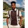 imageUOUA Mens Zipper Polo Shirts Short Sleeve Sweatshirts Soild Color Tops Striped Texture Casual Golf TBrownstripebeige