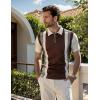 imageUOUA Mens Zipper Polo Shirts Short Sleeve Sweatshirts Soild Color Tops Striped Texture Casual Golf TBrownstripebeige