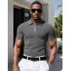 imageUOUA Mens Zipper Polo Shirts Short Sleeve Sweatshirts Soild Color Tops Striped Texture Casual Golf TDark Grey
