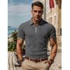 imageUOUA Mens Zipper Polo Shirts Short Sleeve Sweatshirts Soild Color Tops Striped Texture Casual Golf TDark Grey